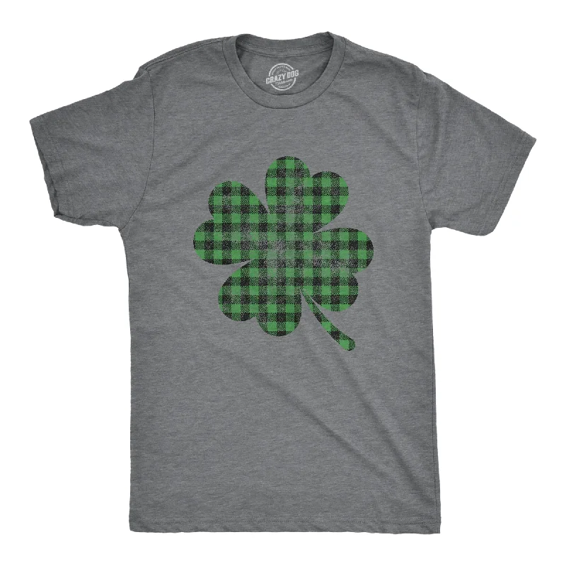 Men's hemp fabric t-shirt-Buffalo Plaid Shamrock Men's T Shirt