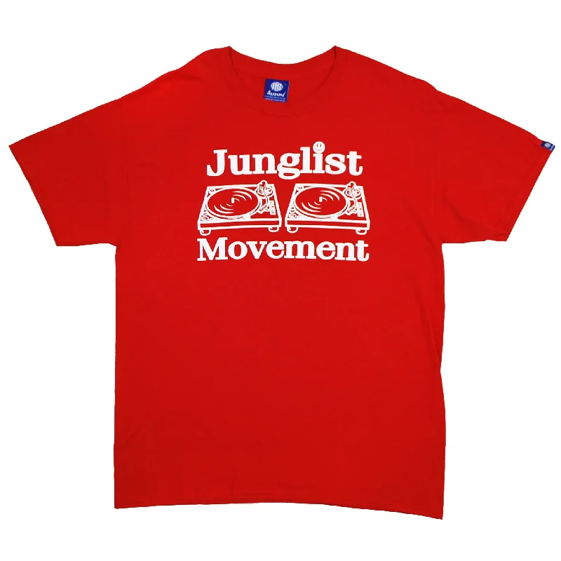 Men's ethical fashion t-shirt-Junglist Movement T-Shirt Red (White)