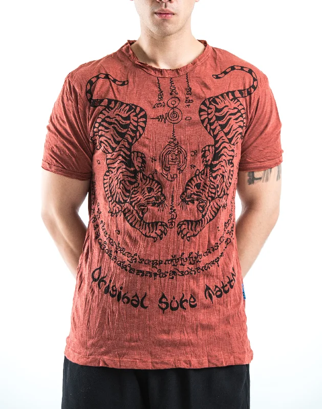 Men's luxury blend t-shirt-Mens Thai Tattoo T-Shirt in Brick