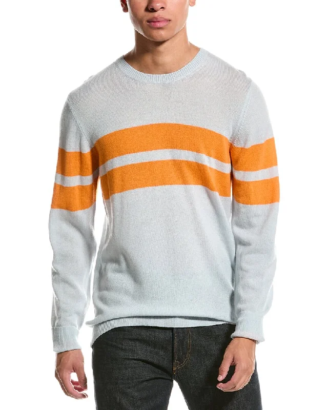 Men's lightweight knitwear-Brodie Cashmere Wool & Cashmere-Blend Dual Stripe Crewneck Sweater