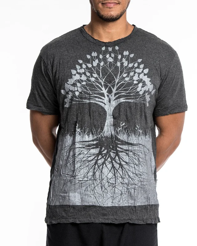 Men's minimalist t-shirt-Mens Tree of Life T-Shirt in Silver on Black