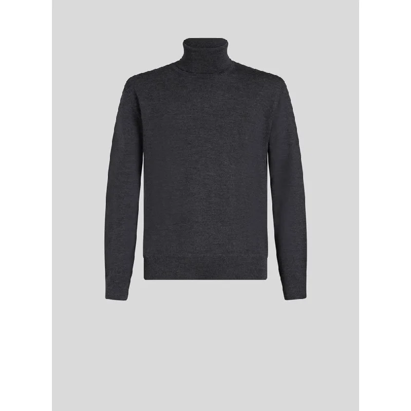 Men's fleece sweatshirt-POLO NECK WOOL JUMPER WITH LOGO