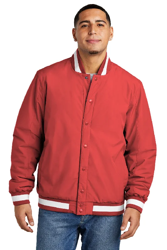 Men's high-stretch performance jacket-Sport-Tek Mens Water Resistant Snap Down Varsity Jacket - Deep Red