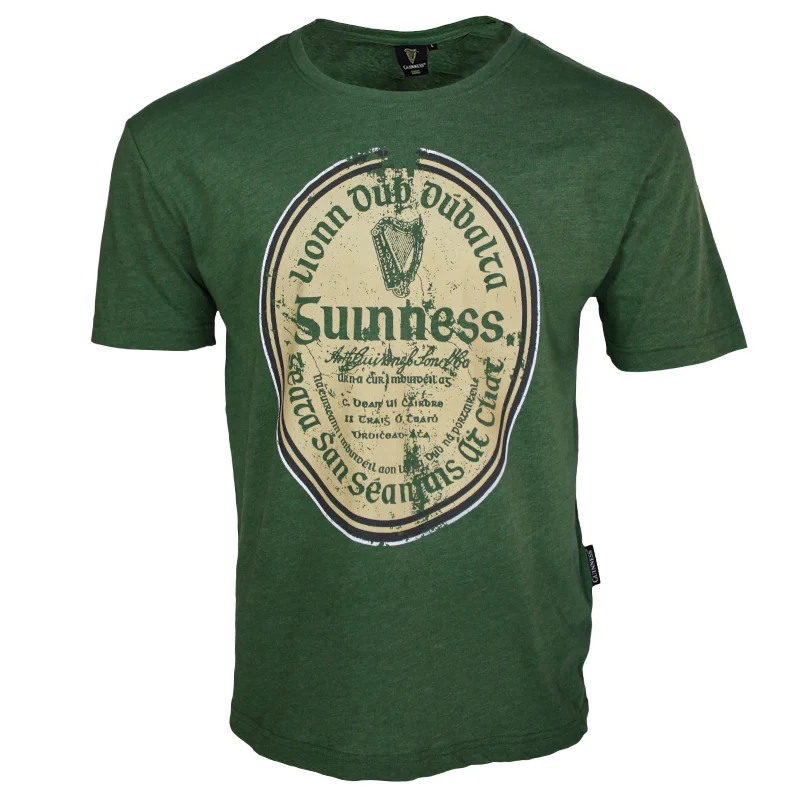 Men's hypoallergenic t-shirt-Guinness Green Distressed Gaelic Label T-Shirt