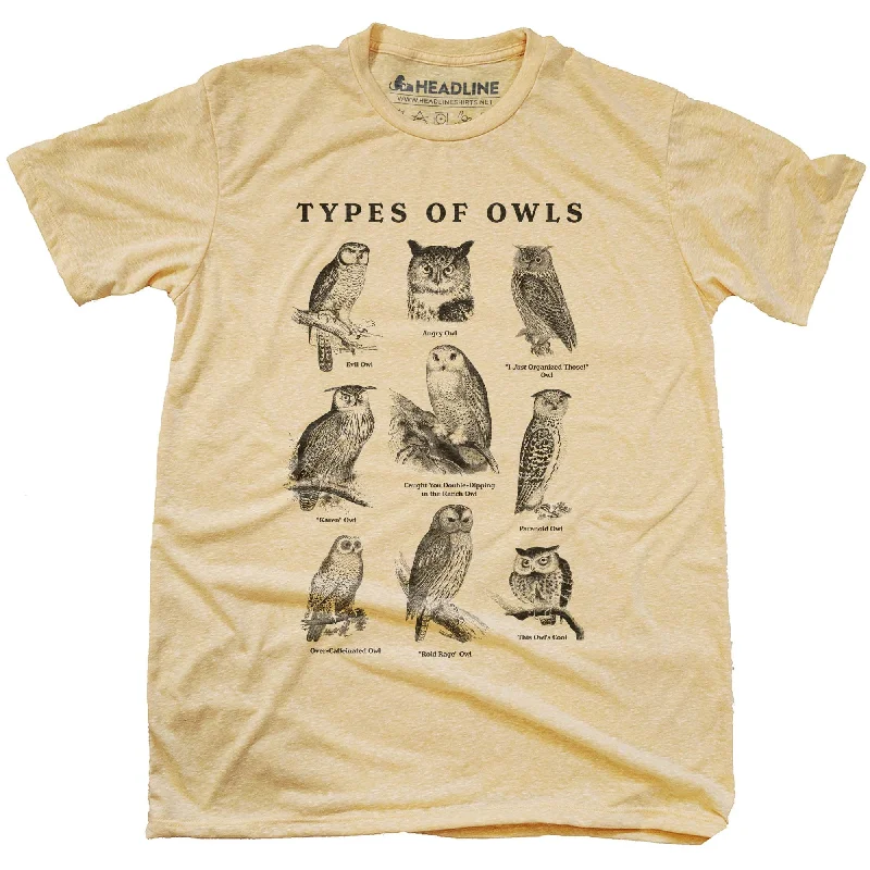 Men's outdoor adventure t-shirt-Types of Owls T-Shirt