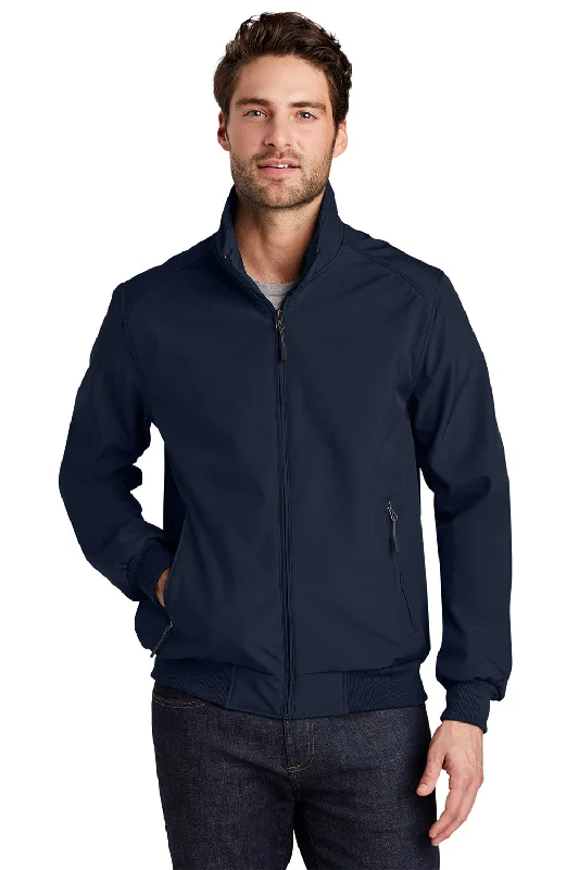 Men's fashion-forward fleece jacket-Port Authority Mens Bomber Wind & Water Resistant Full Zip Jacket - Dress Navy Blue - Closeout