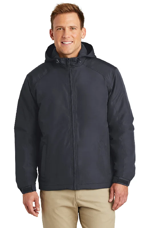 Men's sporty raincoat-Port Authority Mens Charger Wind & Water Resistant Full Zip Hooded Jacket - Battleship Grey