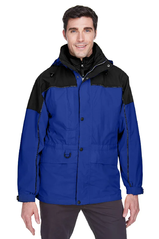 Men's versatile raincoat-North End Mens 3-in-1 Water Resistant Full Zip Hooded Jacket - Royal Cobalt Blue/Midnight Navy Blue