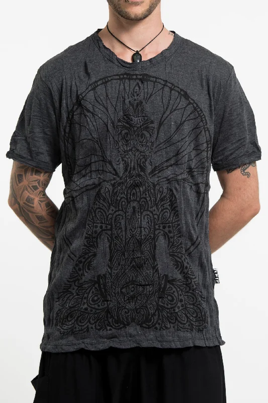 Men's beach-ready t-shirt-Mens Hamsa Meditation T-Shirt in Black