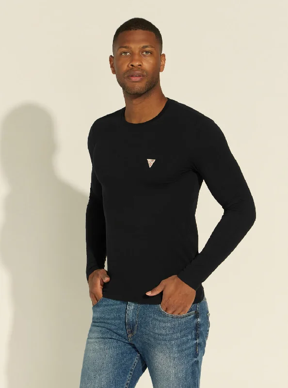 Men's luxury blend t-shirt-Black Super Slim Long Sleeve T-Shirt