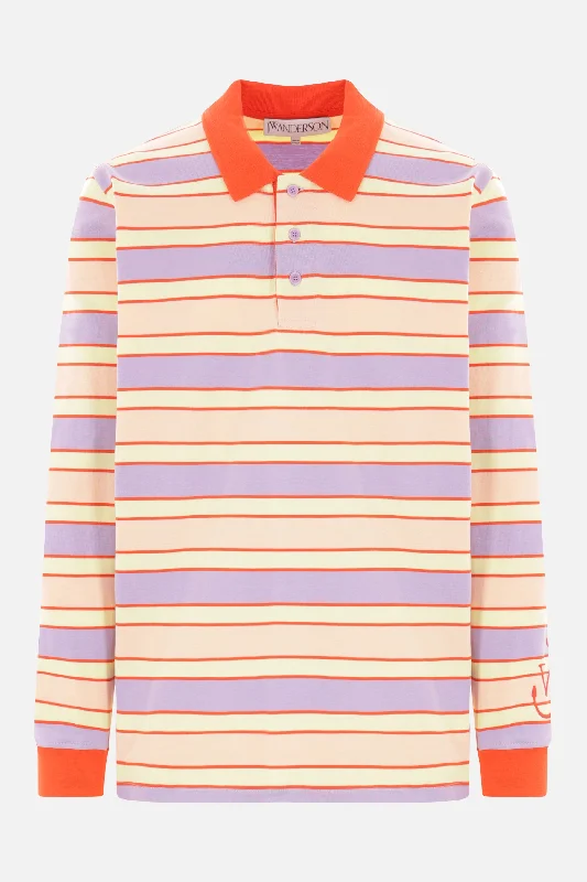 Men's sustainable dress polo shirt-striped jersey long-sleeved polo shirt