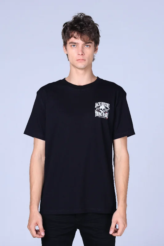 Men's brushed cotton t-shirt-Jack Russel - Men T-Shirts - Klassik TJ-YB3/BK Oversized Black