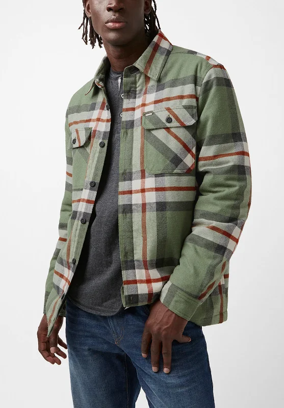 Men's antibacterial trench coat-Jomon Men’s Shacket in Green Grey Plaid - BM24103