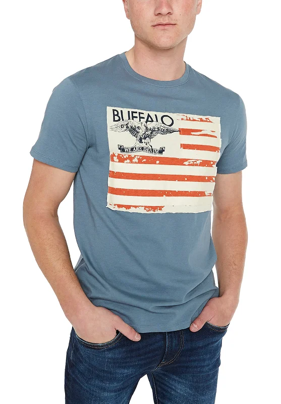 Men's avant-garde t-shirt-Tuvada Vintage Men's Flag T-Shirt in Mirage Blue - BM23325