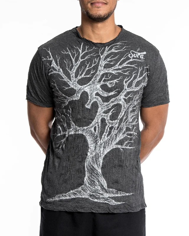 Men's activewear t-shirt-Mens Om Tree T-Shirt in Silver on Black